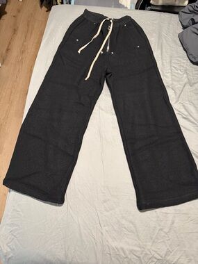 Rick Owens Black Wide-Leg Sweatpants with Contrast Drawstring